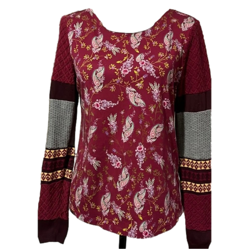 Sundance Burgundy Paisley Crew Neck Sweater